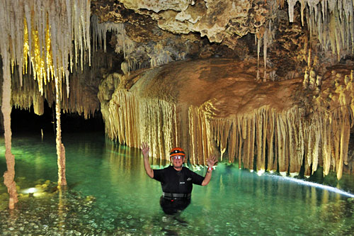 One of many exquisite caverns we swam and walked through at Rio Secreto underground river