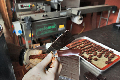 The chocolate is "tempered" when it dries to a shiny gloss