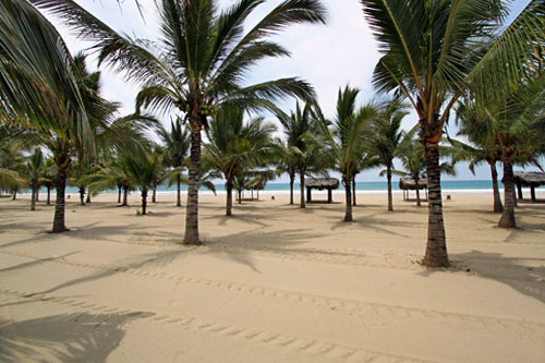 Beach in front of Mandala Hosteria in Puerto Lopez sweeps for miles in both directions