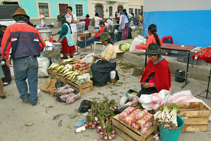 Indigenous Quichua Sell Produce at Market in Alausi, Ecador, High in the Andes Mountains