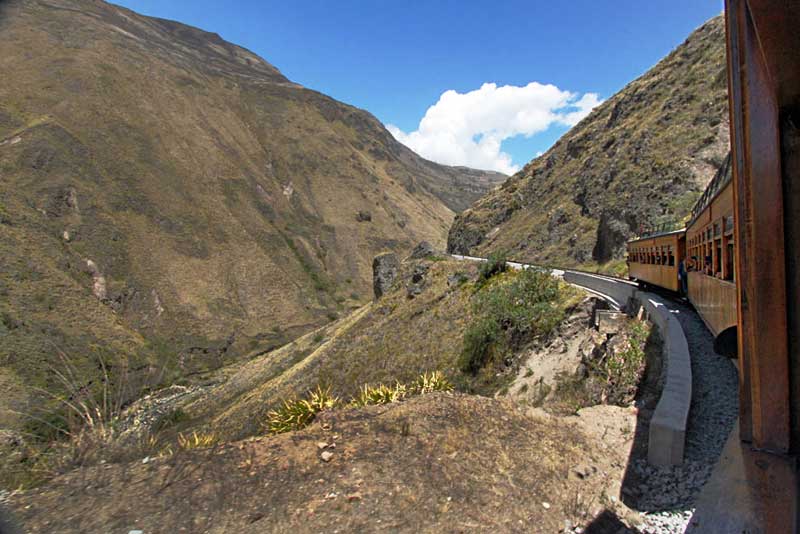 Nariz del Diablo (Devil's Nose) Train Makes its Way Down the Steepest Part of the Andes Near Alausi, Ecuador