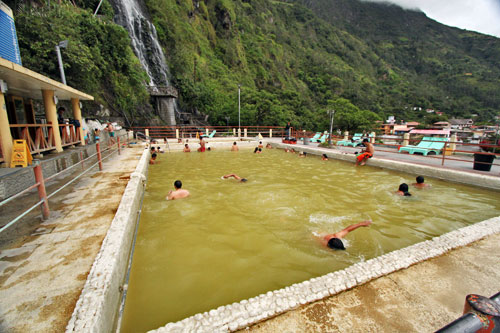 Largest pool at the thermal baths has medium-hot water from the volcano