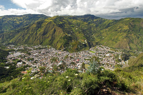 Banos, Ecuador as viewed from the flanks of the active Tungurahua volcano