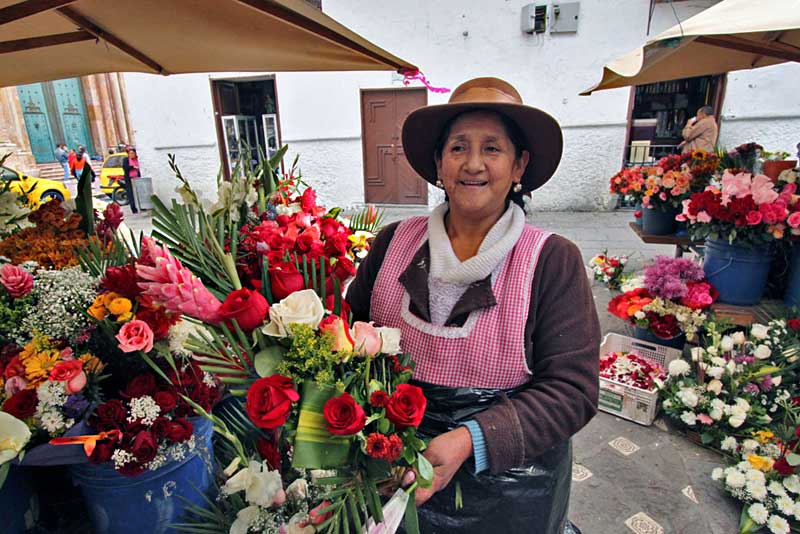 Flower Vendor in Church Square, Cuenca, Ecuador