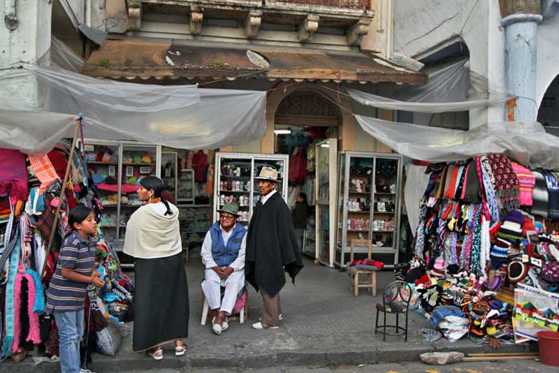 Indigenous Quichua Vendors in San Francisco Plaza, Cuenca, Ecuador