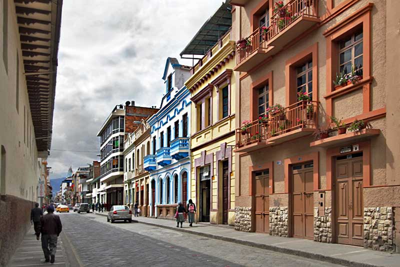 Cobblestone Streets and Lovely Old Houses in Old Town of Cuenca, Ecuador, a UNESCO World Heritage Site
