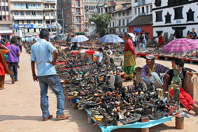 Vendors Selling Trinkets Line The Streets Around Durbar Square in Kathmandu, Nepal