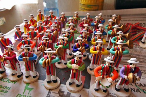 Miniature ceramic folkloric figurines from Chordeleg, Ecuador