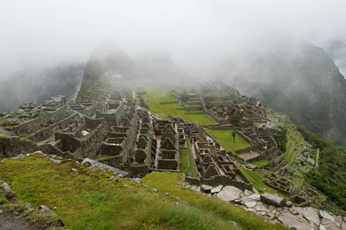 First look at Machu Picchu, shrouded in morning mists and drizzle