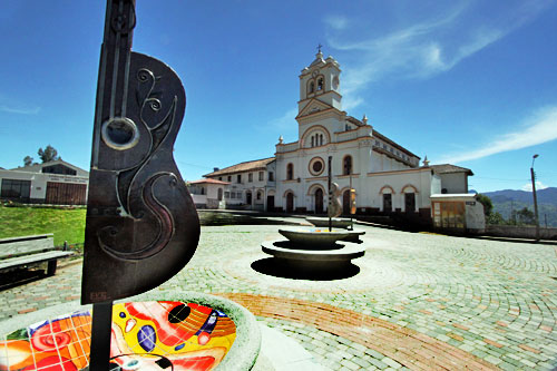 Heritage of guitar making in San Bartolomé is memorialized by sculptures on main square of town