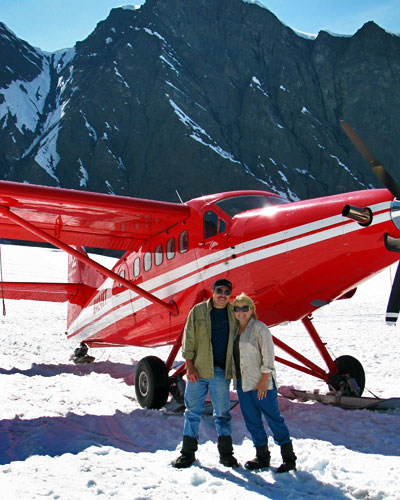 John and LaVonne Kunkel on the Ruth Glacier in Alaska