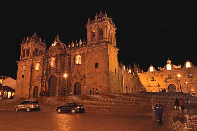 Cathedral on the Plaza de Armas at Night, Cusco, Peru