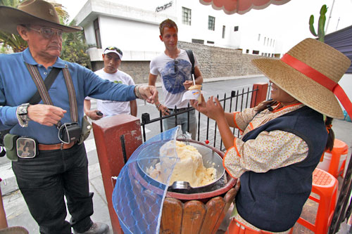 Sampling queso helado (cheese ice cream) at the Mirador de Yanahuara, a neighborhood not far from the center of Arequipa