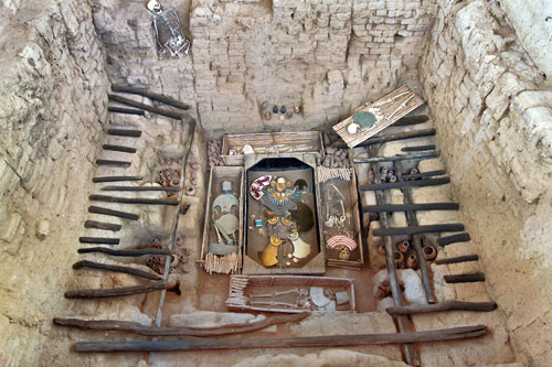 Tomb of the Lord of Sipan discovered near Chiclayo, Peru has been recreated to show how the grave looked after excavation