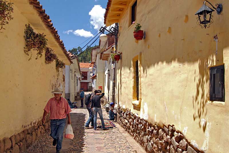 Narrow Streets and Cobblestone Walkways of San Blas Neighborhood in Cusco, Peru