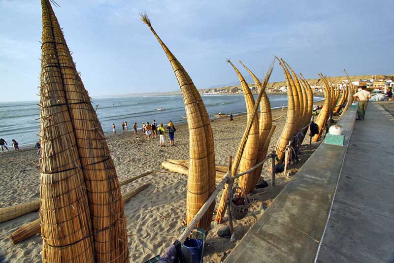 Hand-woven Reed Rafts in the Beach Village of Huanchaco, Near Trujillo, Peru