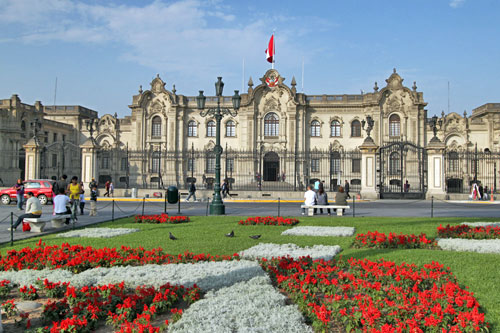 The Government Palace dominates one side of Plaza de Armas in the historic center of Lima