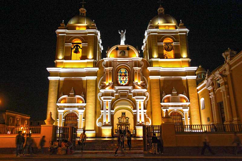 Ornate Cathedral on Plaza de Armas in Trujillo, Peru