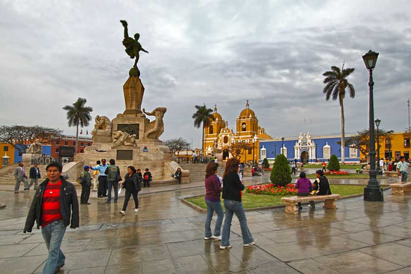 Sun Sets Over Plaza de Armas, the Main Square in Trujillo, Peru