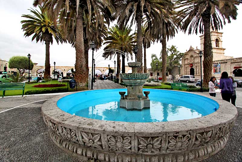 Fountain and Arches at the Mirador of Yanahuara in Historic Center of Arequipa, Peru
