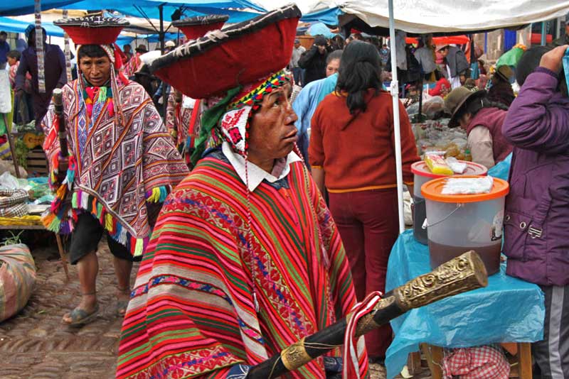 Traditional Quechua Dancers  at the Pisac Market in the Sacred Valley of Peru