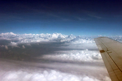 Blessed with crystal blue skies, the entire Himalaya Range spread out before us