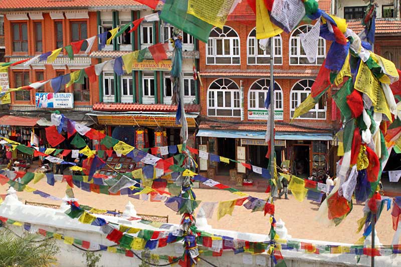 Prayer Flags Cascading From Boudhanath Temple in Kathmandu, Nepal