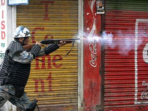 Police react to demonstrations in Kathmandu. Photo courtesy of "The Nation" Newspaper.