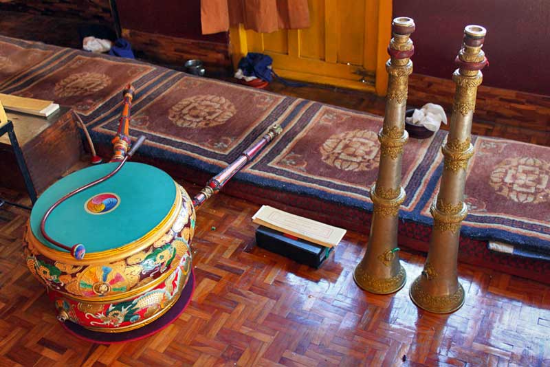 Puja Items and Instruments at Tashiling Tibetan Refugee Settlement, Pokhara, Nepal