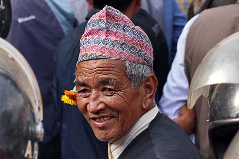 Man in Bhaktapur, Nepal, Celebrates Festival of Bisket Jatra, the Nepali New Year