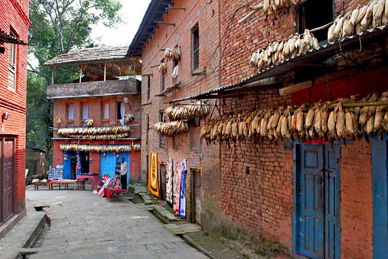 Dried Corn Hangs From Eaves to Keep it Safe From Rodents in In Changu Narayan, Nepal 