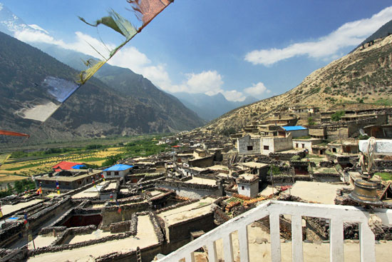 Incessant winds rip down from the mountains every afternoon in Lower Mustang, shredding prayer flags on the hilltop monastery