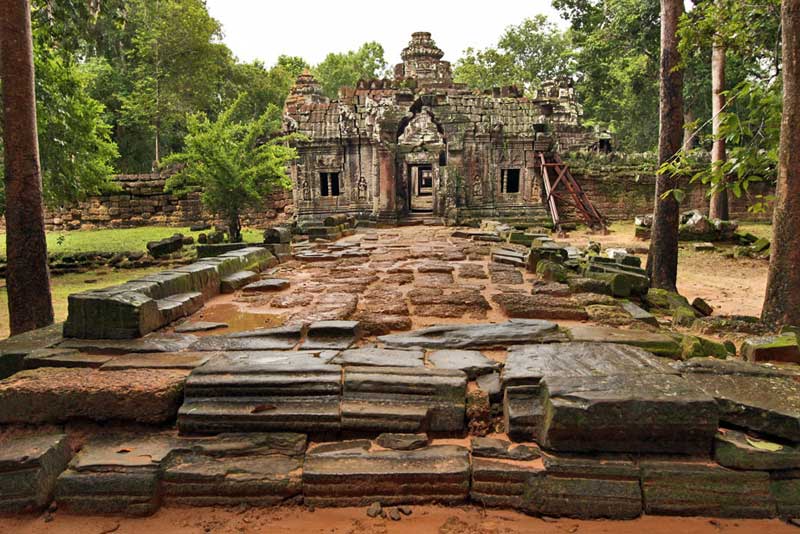 Rain Slicked Stones Lead to Entrance of Ta Som Ruins at Angkor Wat, Cambodia