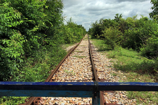 Crazy warped tracks on Bamboo Train line near Battambang, Cambodia