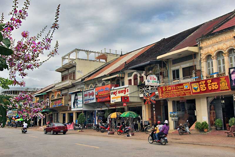 French Colonial Buildings Line the Riverfront Boulevard in Battambang, Cambodia