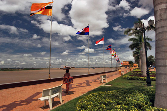 Sisowath Quay, near the confluence of the Mekong and Tonle Sap Rivers in Phnom Penh