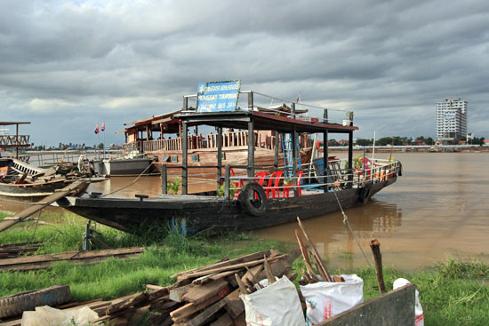 Boat for sunset cruise on Tonle Sap River, Phnom Penh Cambodia