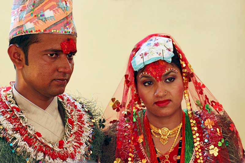 Bride and Groom Pose for Photos in Chitwan, Following an Hours-long Nepali Hindu Wedding Ceremony