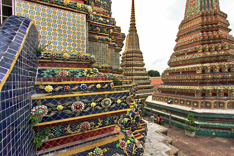 Ceramic Decorated Stupas at Wat Pho, Bangkok