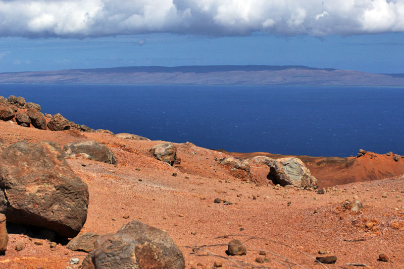 View of Molokai from Red Soils at Garden of the Gods on Lanai, Hawaii