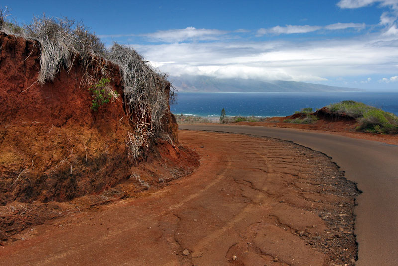 Gorgeous Colors of Lanai, Hawaii on Road to Shipwreck Beach, with Molokai in the Distance