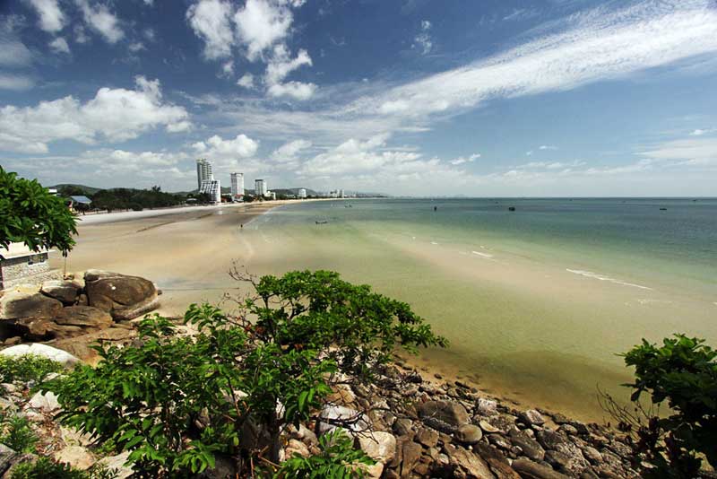 Wide Swath of Brilliant White Sand Beach on the Southern End of Hua Hin, Thailand