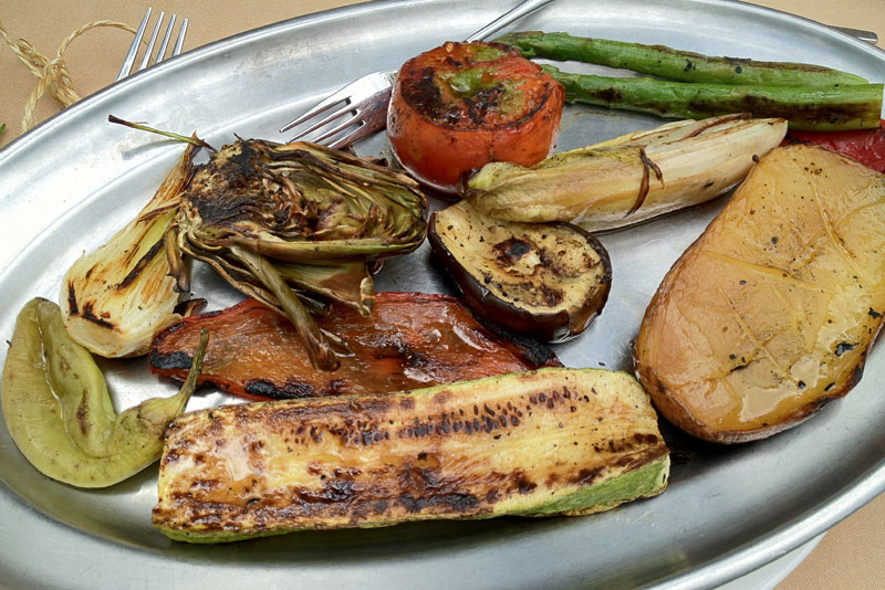 Roasted Vegetables for Lunch in the Llemena Valley, Catalonia, Spain