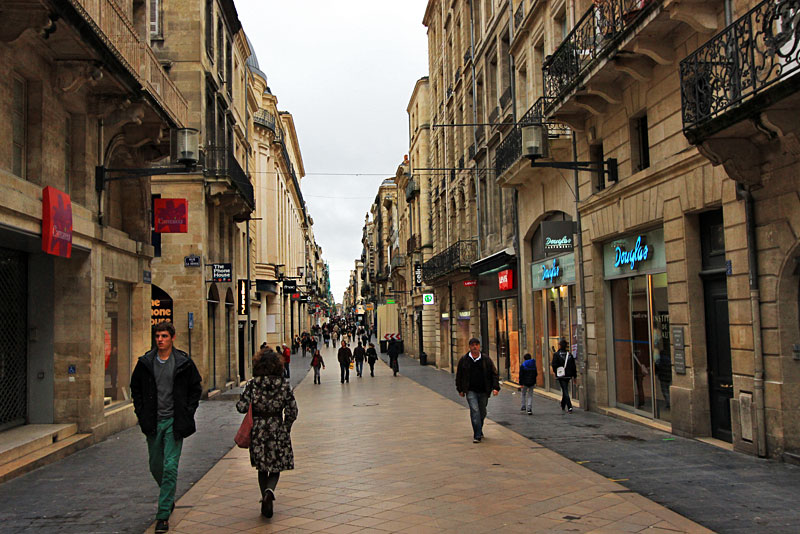 Couture Designer Shops Line Pedestrian Shopping Street in Bordeaux, France