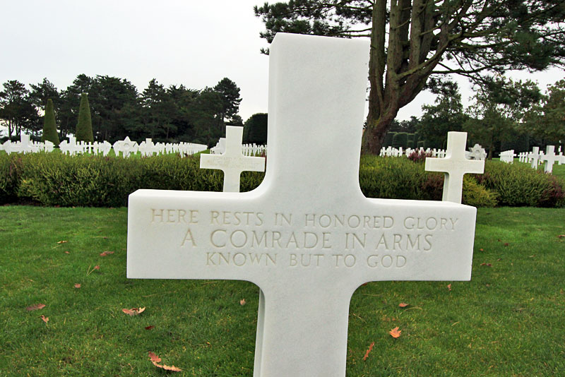 Grave of an Unknown Soldier in the American Cemetery at Omaha Beach in Normandy, France