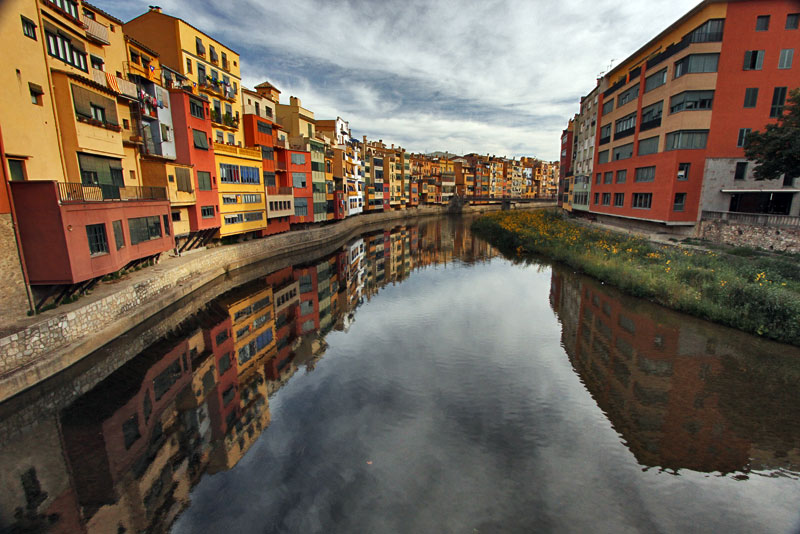 Lovely Old Houses in Girona, Spain Reflected on the Onyar River