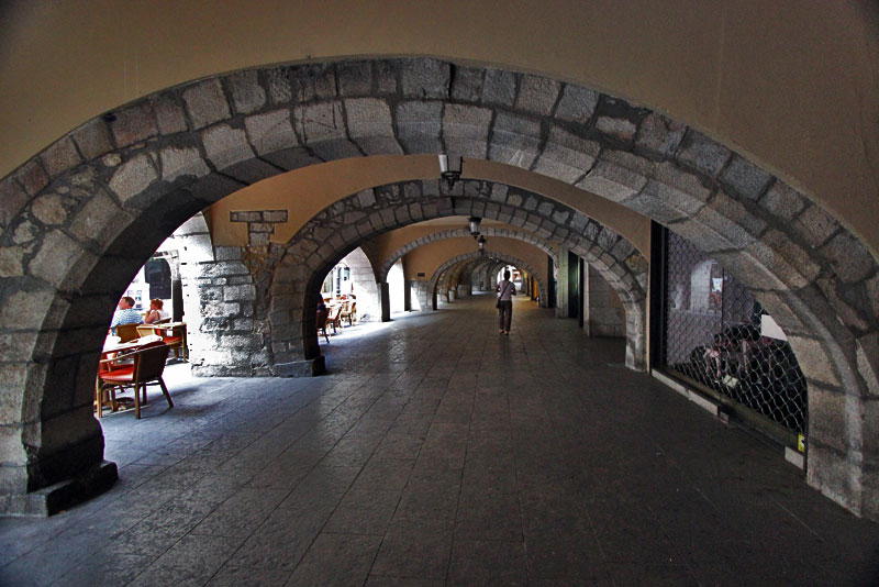 Medieval Porticoes of La Rambla de la Libertat in Girona, Spain
