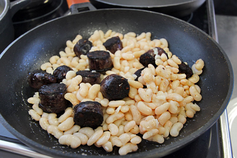 Blood Sausage with White Beans Prepared During our Cooking Class in Girona, Spain