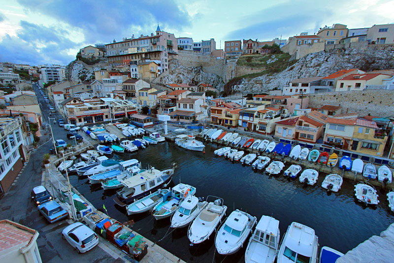 Vallon des Auffes Fishing Village along the Corniche Seaside Walk in Marseille, France