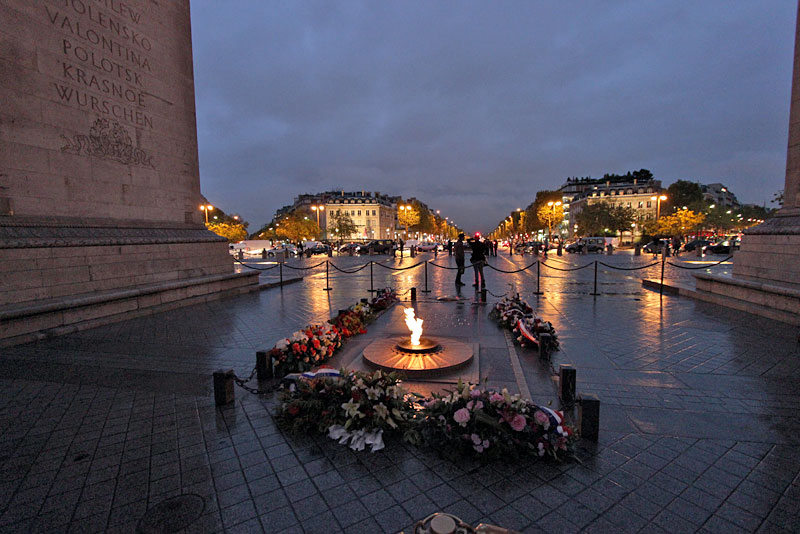 Eternal Flame Burns at Tomb of the Unknown Soldier at Arc de Triomphe, Paris, France